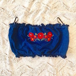 Denim Flower Bandeau Top